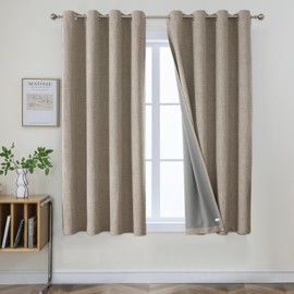 Joydeco 100% Blackout Linen Curtains Bedroom, Thermal Insulated Burlap Eyelet Curtain & Drapes, Room Darkening Textured Curtains Black Out for Living Room 2 Panels（Line，W 52" x L 54"）