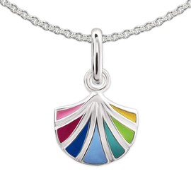CLEVER SCHMUCK Girls' Necklace Shell 9 x 8 mm Rainbow Colourful Varnished with Chain Pea 40 cm Shiny 925 Sterling Silver in Case Pink, Metal