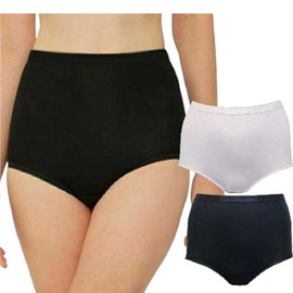 iTRONiK Women's Ladies 100% Cotton Incontinence Pants Washable with Pad Briefs Knickers (Black, L)