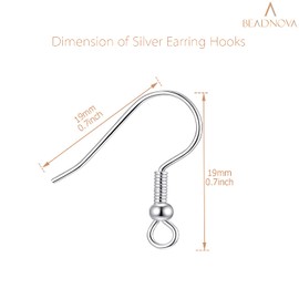 BEADNOVA Earring Hooks 300pcs Earring Kits with Rubber Backs Ear Hook for Jewelry Making DIY Earwire Supplies (300pcs Silver Ear Wires and 300 pcs Backs, Total 600pcs)