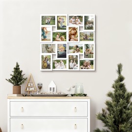 J.M.Deco Collage Picture Frames for Wall 16 Opening, Large Photo Frame Collage Wall Hanging for 4x6 Photo, Reunion Friends Family Memory, Christmas Gift -Pure White