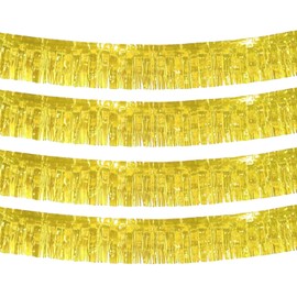 4 Packs 40 Feet Foil Fringe Garland Gold Hanging Banner Wall Hanging Backdrop Banner Streamers Curtains Shiny Metallic Tinsel Wall for Parade Floats Birthday Party Wedding Birthday Car Valentine