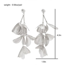 14K Gold Leaf Flower Dangle Tassel Earrings for Women, Exaggerated Large Floral Drop Statement Earrings Chunky Leaves Pearls Stud Jewelry Gifts (Silver)