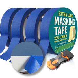 Blue Painters Tape 1 Inch Wide with Bonus Scraper Tool Included, 4 Rolls Blue Tape,3 Times Thicker,Clean Removal Painters Tape (132yd =0.98IN*33yd*4) , No Wall Damage Masking Tape,No Residue