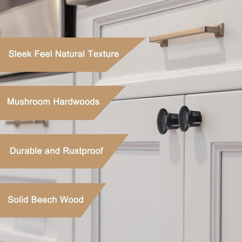 sourcing map 8pcs Round Wooden Knobs, 23mm/0.9" Mushroom Shape Kitchen