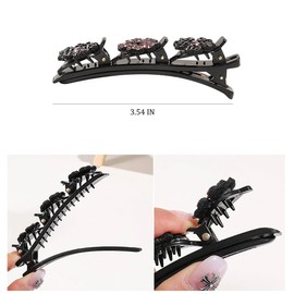 Pack of 4 Hummingbird Hair Clips Four Leaf Clover Double Layer Hair Clip Hummingbird Hair Clip Glitter Crystal Flower Women's Hair Clips with 3 Clips Girls Children Small Hair Clip