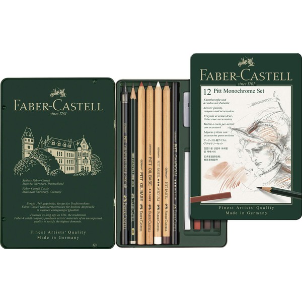 Faber-Castel 112975 PITT Monochrome Tin Set ,12 Piece