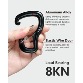 Travel Bird Heavy Duty Carabiner Clip Hook 8KN (1763 lbs), 2 PCS Ultra-Light Aluminum Caribeaners with Double Door D Ring Shape, for Hammock, Camping, Hiking, Backpacking, Dog Leash, Keychain Clip