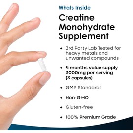 Creatine Monohydrate Capsules 3000mg - 360 Creatine Capsules (3 per Serving) 4 Months Supply- Exercise Workout Gym Supplement for Men & Women - Creatine Monohydrate Powder Capsules - UK Made