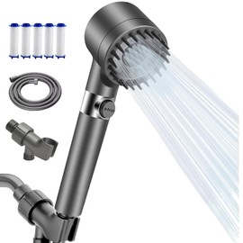 High Pressure Shower Head with Handheld & Filter, 3 Spray Modes, 5 Replacement Filters, Hydro Jet Power Wash for Hard Water, On/Off Switch & Pet Bathing Showerheads, Water Saving, Easy Installation