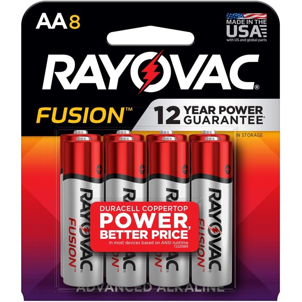 Rayovac Fusion AA Batteries, Premium Alkaline Double A Batteries (8 Battery Count)