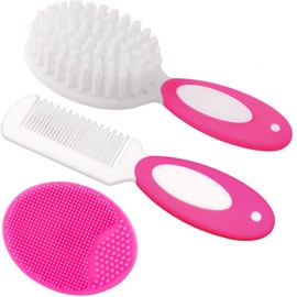 Baby Hair Brush, Cradle Cap Brush, Baby Hair Comb, Baby Hair Brush and Comb Set for Newborns & Toddlers, Baby Brush Soft Bristles, Ideal for Cradle Cap, Perfect Baby Registry Gift (Rose Red)