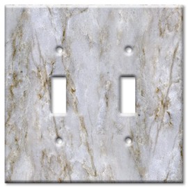 Art Plates - Decorative Light Switch Plate Cover Plate - Decorative Metal Wall Plate - 2 Gang Toggle - White Pearl Quartzite - Granite - Marble (PRINTED IMAGE) - (Made in USA)