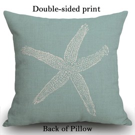 Smooffly Throw Pillow Case Green Star Vintage Starfish Pastel Seafoam Blue Fish Cushion Cover 18x18 inch Linen Square Throw Pillow Cover for Living Room Sofa Couch Bed Pillowcase 45cm x 45cm