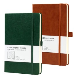 HOMEMARS Notebook, Notebook, Chequered, Journal Book, Notepad A5, Notepad, Notebooks A5, 100 GSM, 200 Pages, Pack of 2, Notebook Chequered, Leather Hardcover, Brown Green
