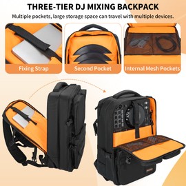 AKOZLIN DJ Mixer Travel Backpack For DDJ Controller FLX4 DJ Lite SB DJ 400 With Multi-Pockets For Equipments,Laptop,Vinyl Records,Cables