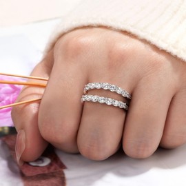 Wuziwen Ring Enhancer for Engagement Rings Two Row Sterling Silver Wedding Bands for Women Stackable Cubic Zirconia Size 5.5