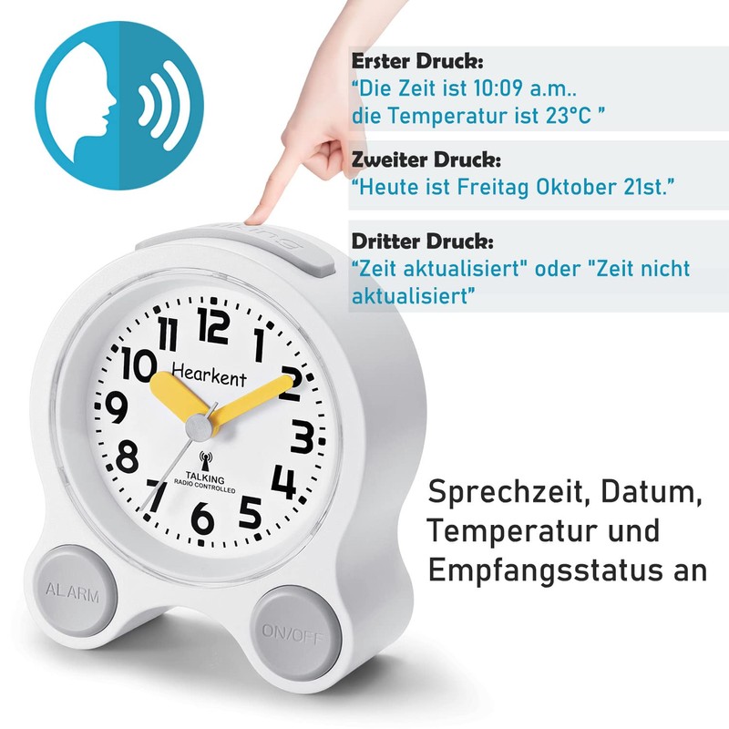 Hearkent Talking Alarm Clock with German Pleasant Voice, Backlight and