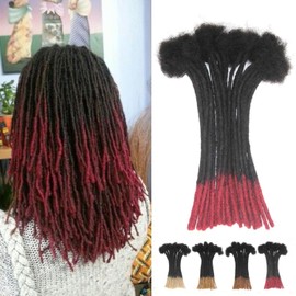 Ombre Red Loc Extensions Human Hair 0.4 cm 10 Inch 30 Strands T1B/99J Dreadlock Extensions Human Hair Locs Extensions Dreads Extensions for Men Women Kids Real Human Hair Locs Handmade Permanent Locs