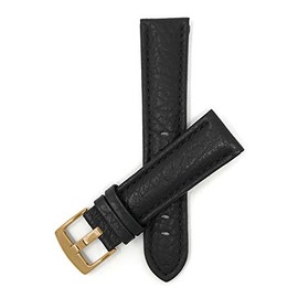 Bandini Extra Long (XL) 22mm Mens Italian Leather Watch Band Strap - Black - Buffalo Pattern - Classic - Gold Buckle