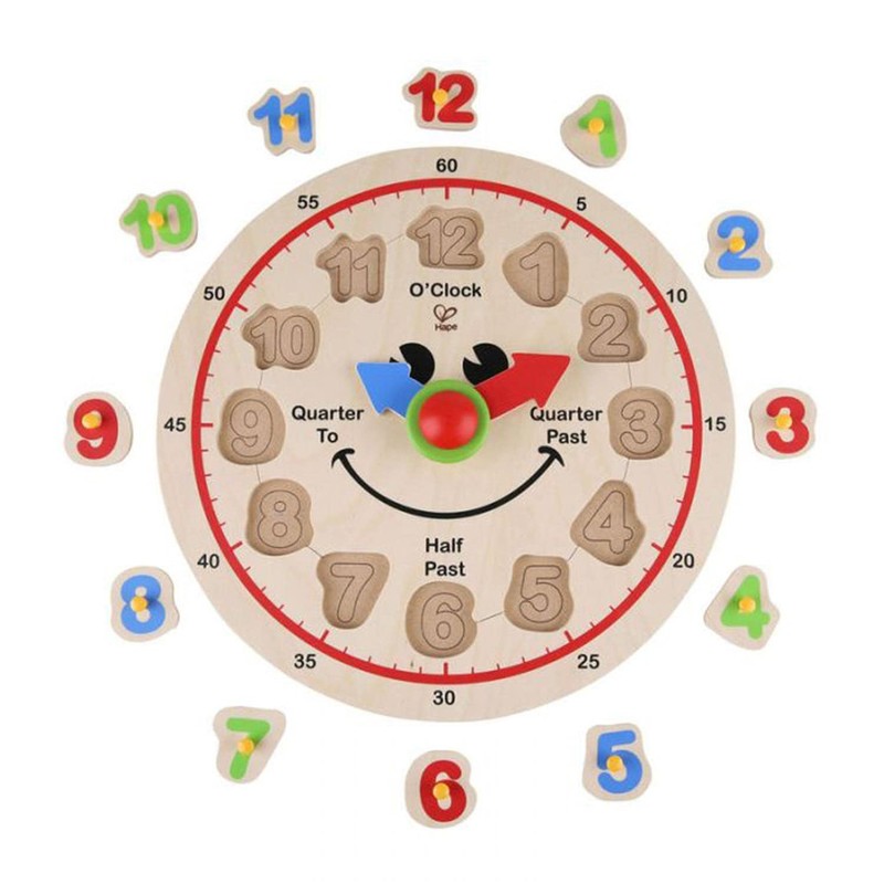 Hape Wooden Colorful Happy Clock Knob Puzzle| Clock Time Learning