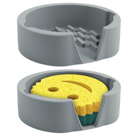 LucyPhy Sponge Holder Silicone for Kitchen Sink Caddy Compatible with Scrub Daddy Holder Quick Drying Kitchen Accessories for Dish Brush Dish Wand Scrub Mommy (Gray, 2PCS)