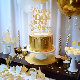 Decoración para tartas de 99 cumpleaños, decoraciones de 99 cumpleaños para hombres/mujeres, saludos a 99 años, 99 fabulosos, suministros para fiesta de 99 cumpleaños con purpurina dorada