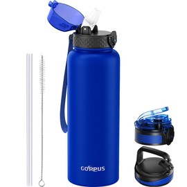 GOPPUS 1.2L/40oz Stainless Water Bottle with Straw Large Thermal Bottle 1200ml Flip Top Metal Bottles Cold Drink Leakproof Flask Big Drinks Bottles Double Walled Insulated Bottle Travel Water Bottle