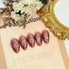 BQZQPAMZ 24pcs Red Almond Fake Nails Silver Line Design Press