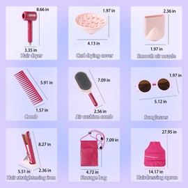 21Pcs Girls Hair Salon Toys, Beauty Salon Set with Pretend Play Hair Salon Stylist Toy Kit with Barber Apron, Hair Dryer, Mirror, Scissors and Styling Accessories
