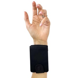 SPRIGS Wrist Wallet - Hidden Wallet Pouch with ID Window - Wristlet Travel Wallet w/Flip Open Magnetic Tab to Hold Cash, Card, ID's - Wrist Pouch with Zipper for Running/Walking - Black, Small/Medium