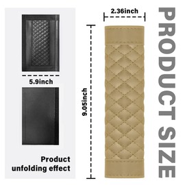 2PCS Car Seat Belt Cover Pad,Soft Leather Seatbelt Covers Breathable Seatbelt Cushion with Plaid Design,All Seasons Universal Car Interior Accessories Seat Belt Cover for Kids & Adults (Beige)