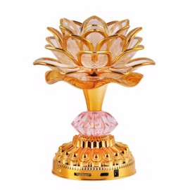 Omeet Omeet Colorful LED Lotus Buddhist Lamp, Built 13 Buddhist Songs, Gradient Buddha Light for Worship, Prayer and Display, Low Power Consumption, Eco, Buddhist Supplies - Gold