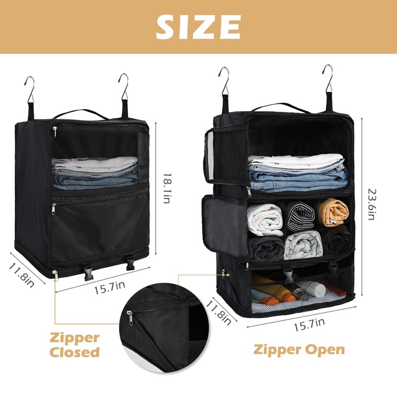 Surblue Hanging Shelves Travel Storage Bag Compression Packing Cube for