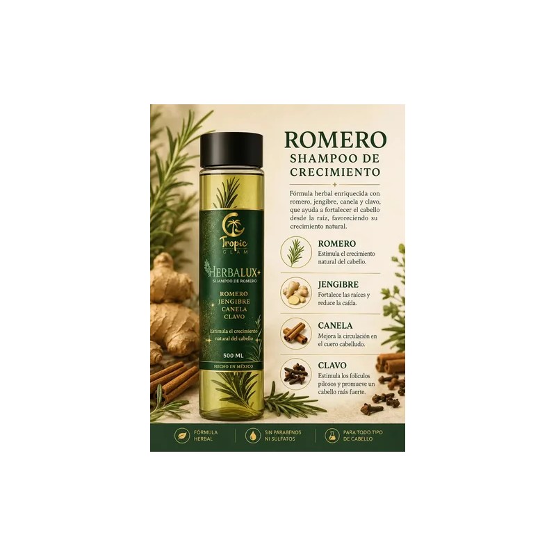 2 Shampoo Natural Romero Acelera Crecimiento Cabello Brillo