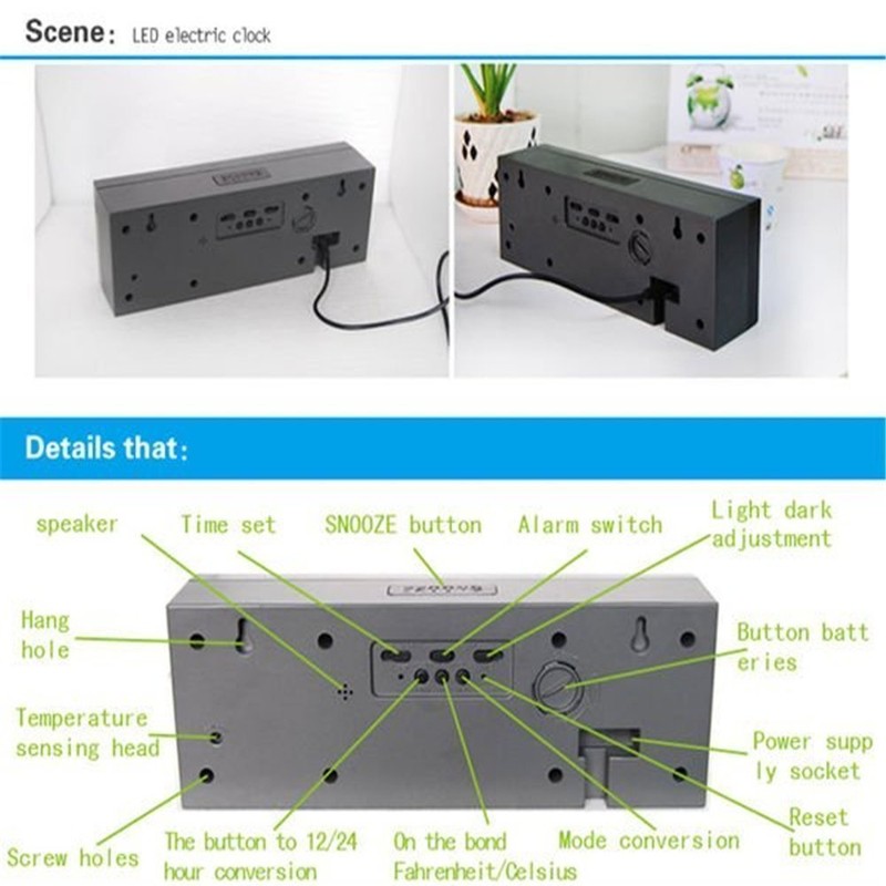 Redlution Digital Large Big Jumbo LED snooze wall desk Alarm