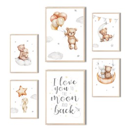 MeinBaby123® Children's Room Pictures, Set of 3, DIN A4 Poster Set, Wall Pictures with Saying, Rainbow, Decorative Children's Room Girls and Boys, Baby Room Decoration, Wall Poster Premium (Bear and
