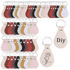 BTSKY 100 Pcs PU Leather Key Fob Kit - 10 Colors Leather Keychain for DIY Craft Laser Engraving, Blanks Leather Working