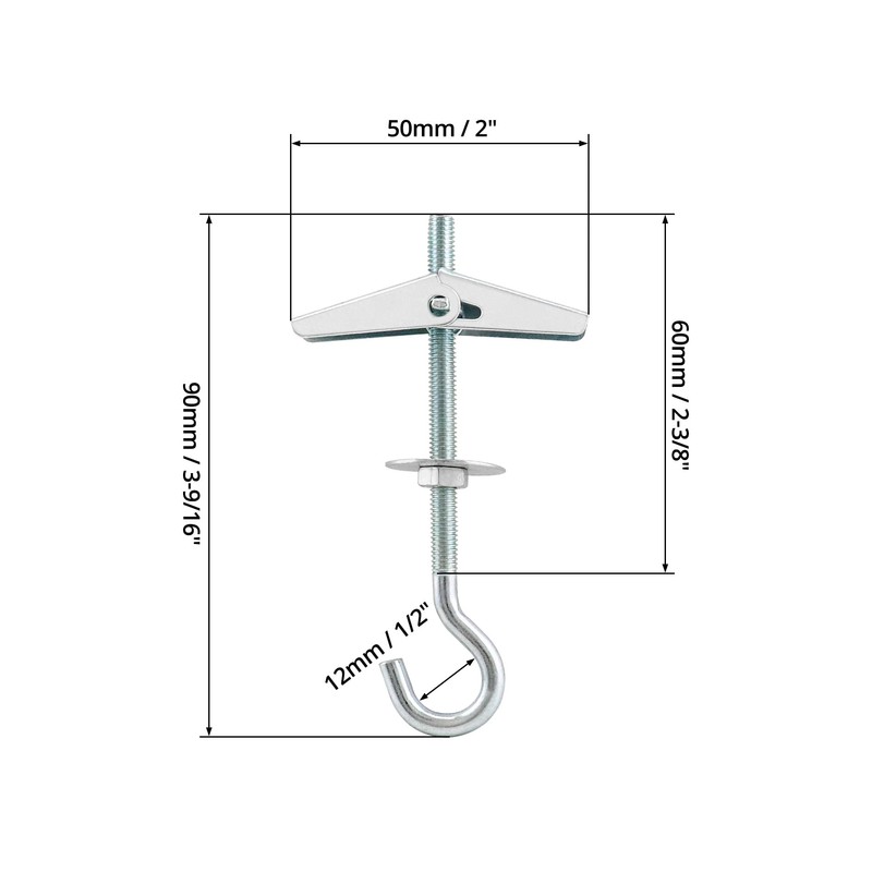 QWORK Ceiling Hooks, 12 Packs 3-9/16" Spring Toggle Wing Bolts