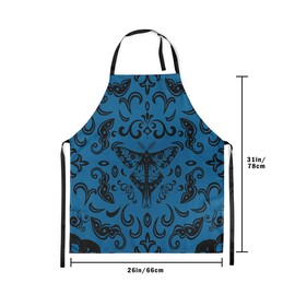 Erosebridal Hippie Moth Gothic Chef Apron Retro Baroque Damask Goth Kitchen Apron, Teal, 31"x26"