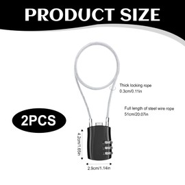 2Pcs Wire Padlock Combination Lock 20 Inch (50cm) Suitcase Locks Black Cable Lock Flexible Long Padlock Locker Luggage Bag Cabinet Outdoor Waterproof Rust Prevention Chain and Padlock