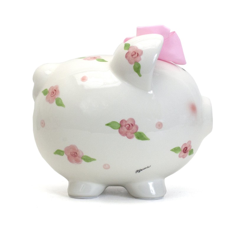Child to Cherish Ceramic Piggy Bank for Girls, Posies and