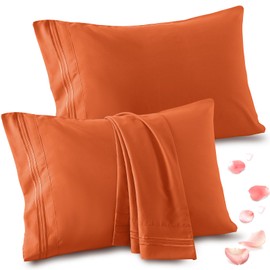 Vonty 2 Pack King Pillow Cases - 20x40 Inch, 1800 Thread Count Microfiber Pillowcases King Size Burnt Orange Pillow Cases Luxury & Soft Embroidered Bed Pillow Covers with Envelope Closure