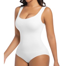 ONEW Shapewear Bodysuits for Women Tummy Control Seamless Basic Tank Top Waist Trainer Body Shaper,White,X-Large