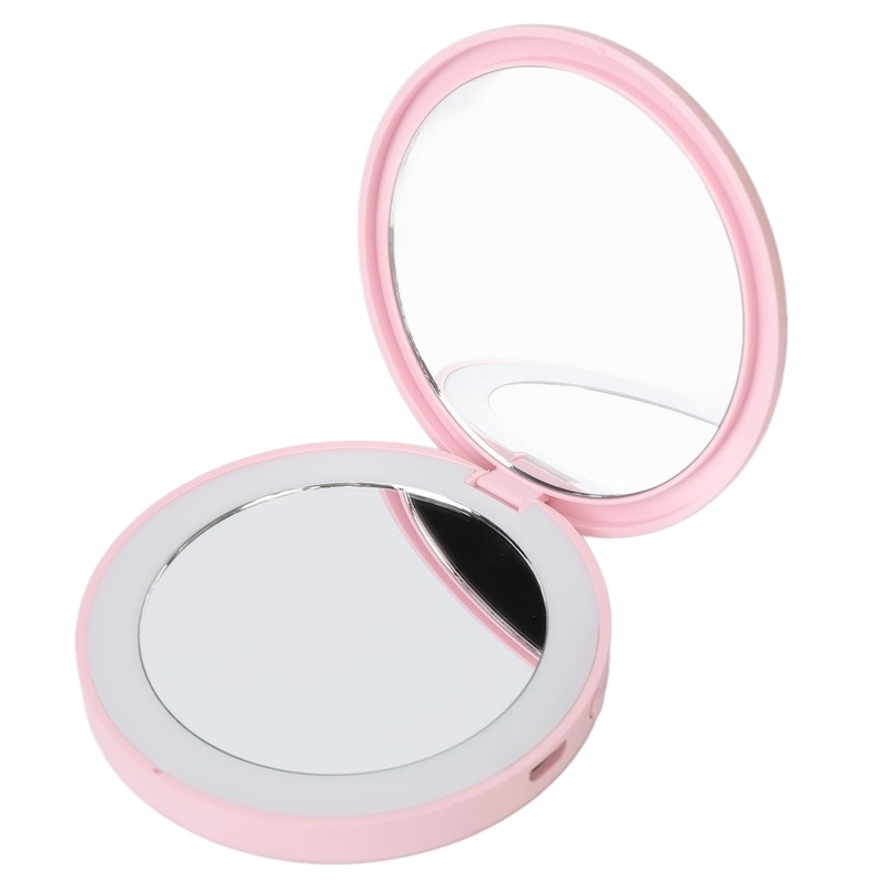 LED Compact Mirror Round Shape 3X Magnification Rechargeable Double Sided