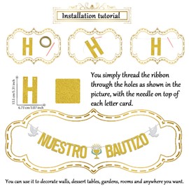 Nuestro Bautizo Banner First Holy Communion Banner Decorations Newborn Baby Shower Christening Party Decorations Supplies Gold