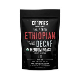 Organic Fair Trade Ethiopian Decaf Swiss Water Processed SWP, Whole Bean Coffee (12oz Whole Bean)