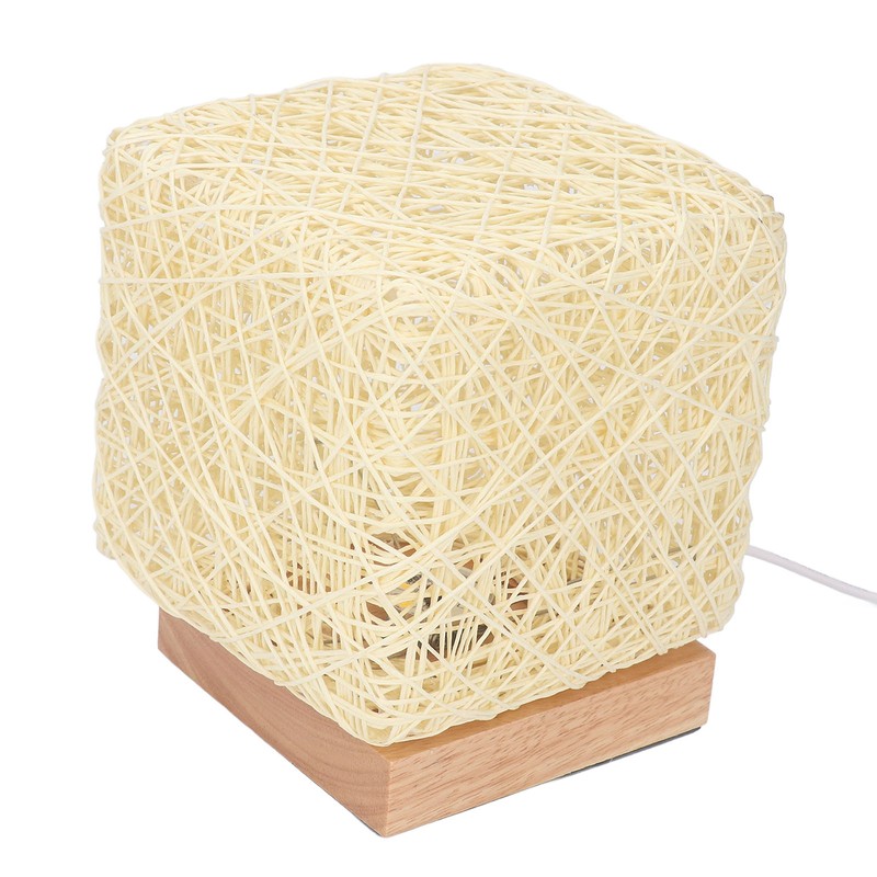 Rattan Table Lamp with LED Bulb USB Powered Decorative Hand