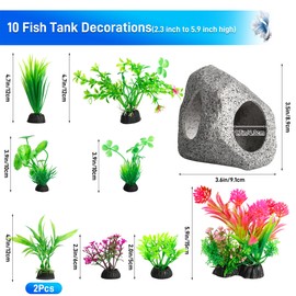 ZHABAYEN 10PCS Fish Tank Decorations Aquarium Plants with Ceramic Cave Rock