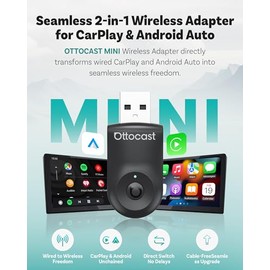 OTTOCAST Mini 2025 Adaptador automatico inalámbrico CarPlay/Android 2 en 1,WiFi de 5 GHz,conexión automática para Coches 2016+